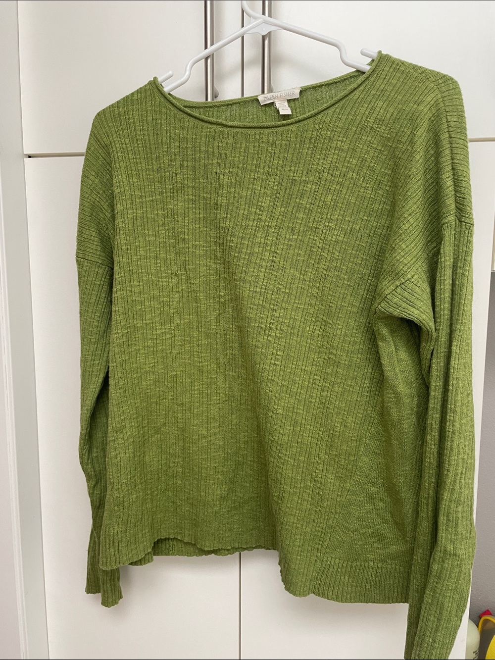 Eileen Fisher Green Ribbed Lightweight Knit Top